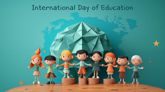 El cartel del Día Internacional de la Educación en estilo origami