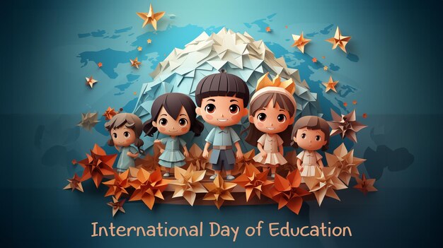 El cartel del Día Internacional de la Educación en estilo origami