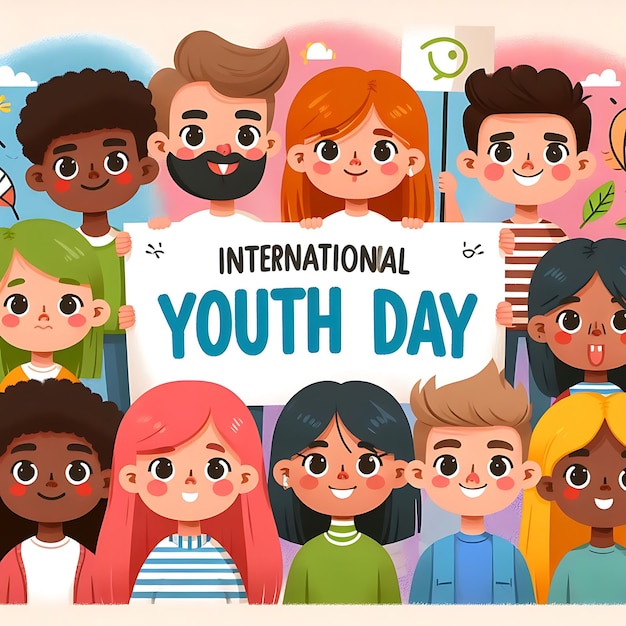 un cartel para el día internacional de la juventud con un cartel que dice juventud internacional