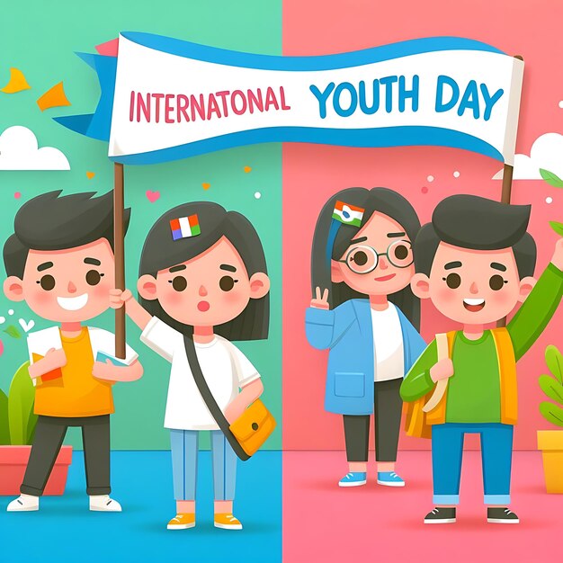 un cartel para el día internacional de la juventud con una pancarta que dice juventud internacional