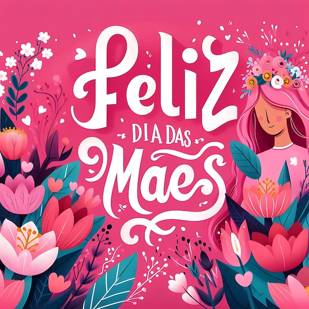 Foto un cartel para el día de la madre con letras en español con un fondo rosa con una mujer en él