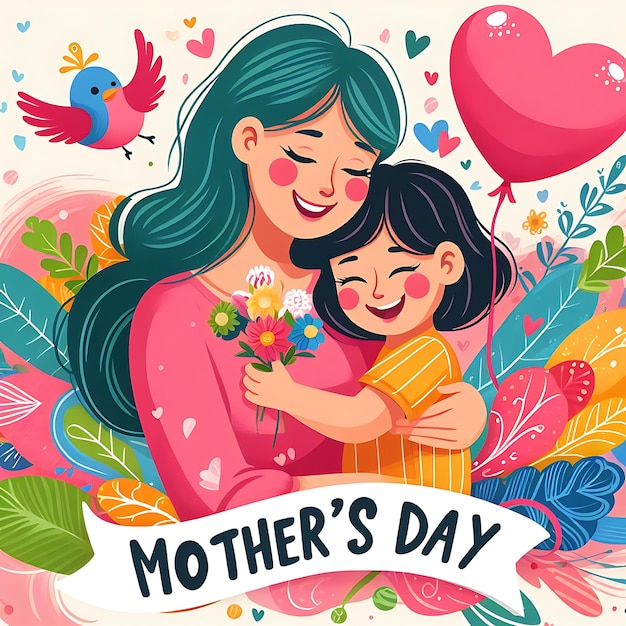 un cartel para el día de la madre con una mujer y su hija