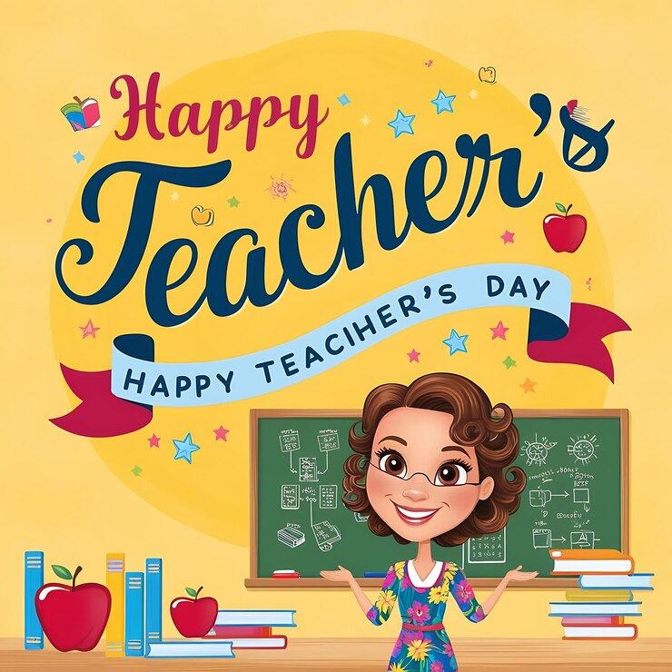 un cartel para el día del maestro el día del profesor se muestra con una pizarra y las palabras feliz día del maestro