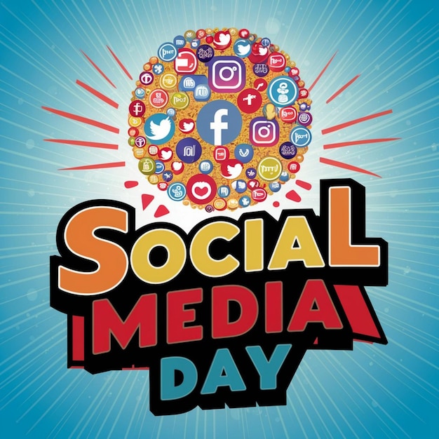 un cartel para el día de los medios sociales con una imagen de los medios de comunicación social en él