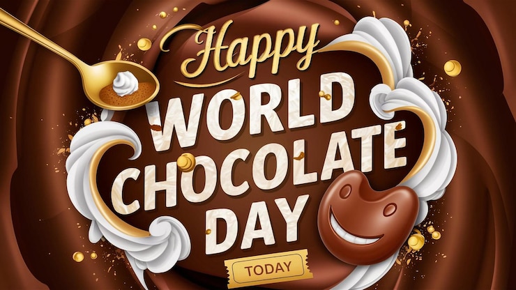 Foto un cartel del día mundial del chocolate con un borde dorado