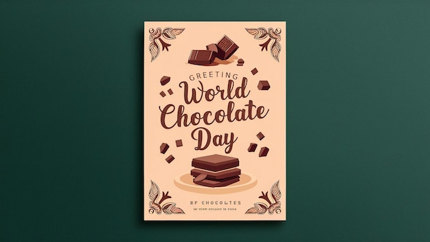 un cartel para el día mundial del chocolate se muestra sobre un fondo verde