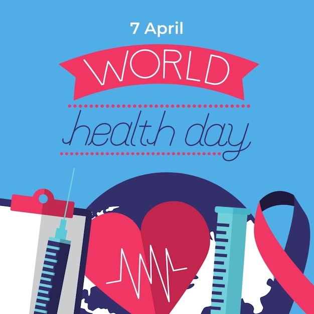un cartel para el Día Mundial de la Diabetes con una cinta roja y un corazón que dice salud mundial