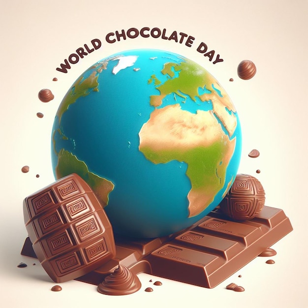 un cartel del día mundial con un mundo de chocolates