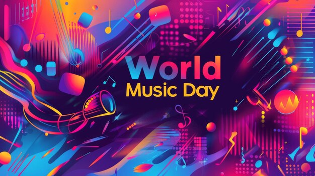 un cartel para el día mundial de la música con gráficos coloridos