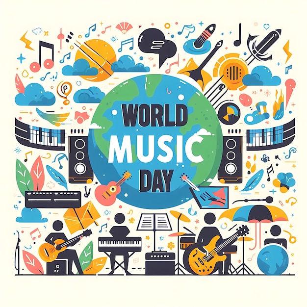 Foto un cartel para el día mundial de la música con un vector de mundo de la música