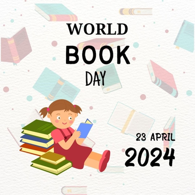 un cartel para el día mundial con un niño leyendo un libro