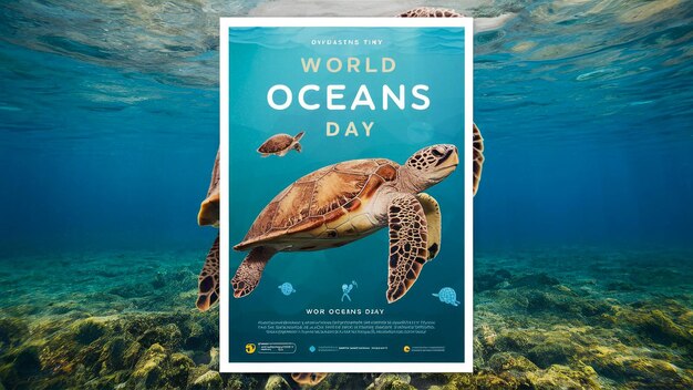 Foto cartel para el día mundial de los océanos con un cartel para