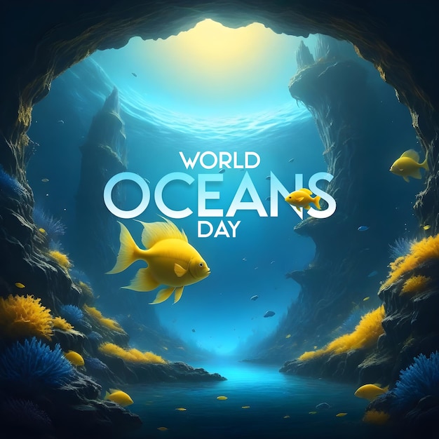 Foto cartel del día mundial de los océanos con peces nadando en el agua