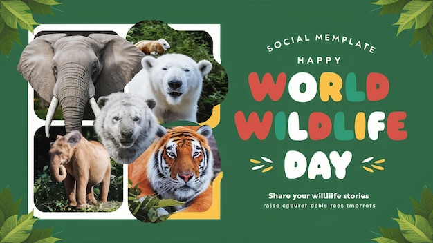 Foto un cartel para un día nacional día día día con animales salvajes en él