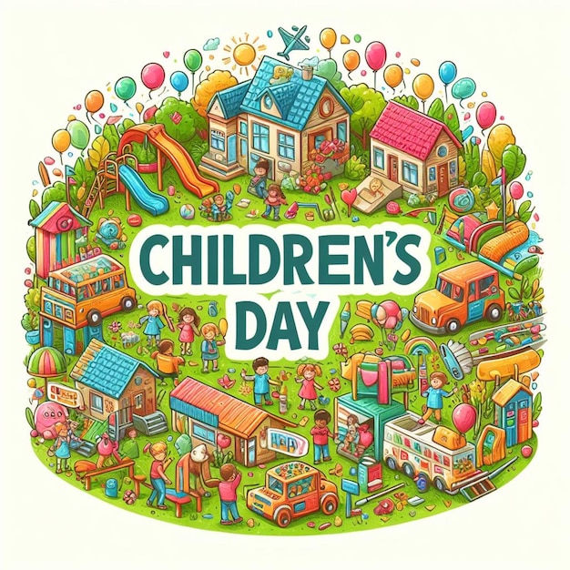 un cartel para el día del niño con una ilustración de dibujos animados del día del niño