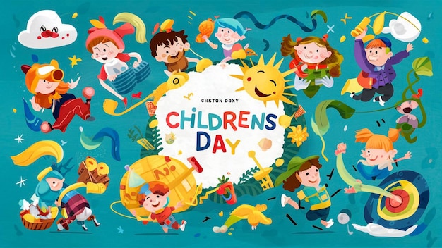 un cartel para el día de los niños con dibujos de niños