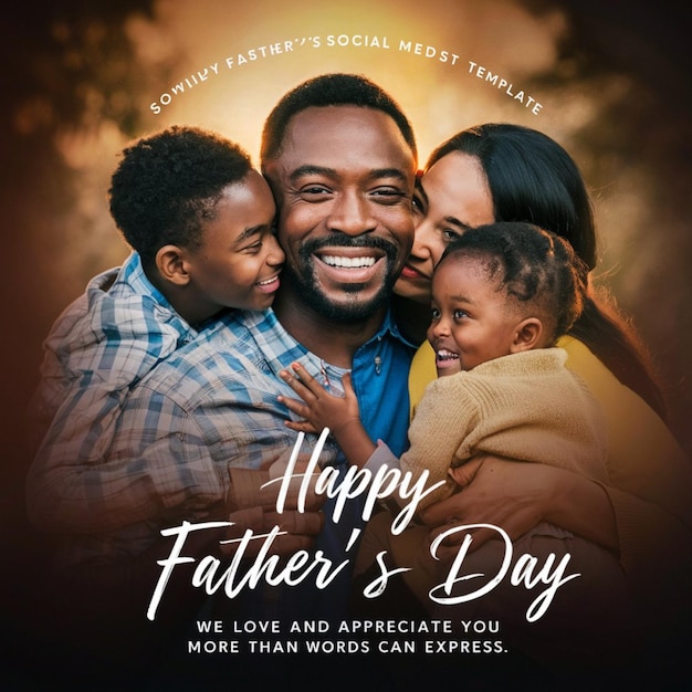 Foto un cartel para el día del padre con un padre feliz y y y y palabras