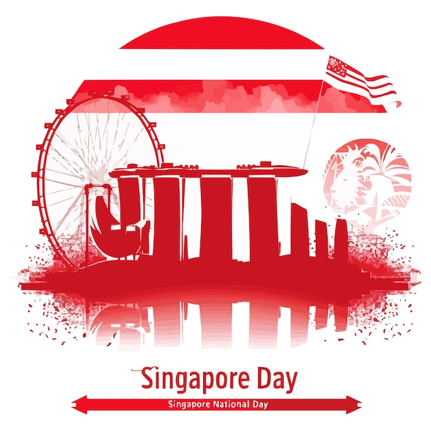 un cartel para el día de Singapur con una rueda gigante en el fondo