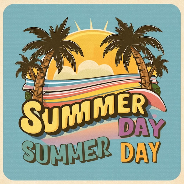 Foto un cartel para el día de verano con palmeras y sol en el fondo