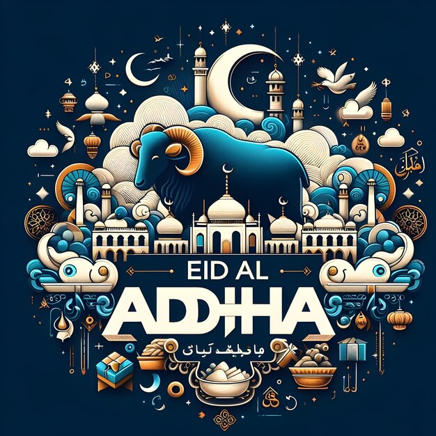 Foto el cartel del eid al adha y el eid mubarak