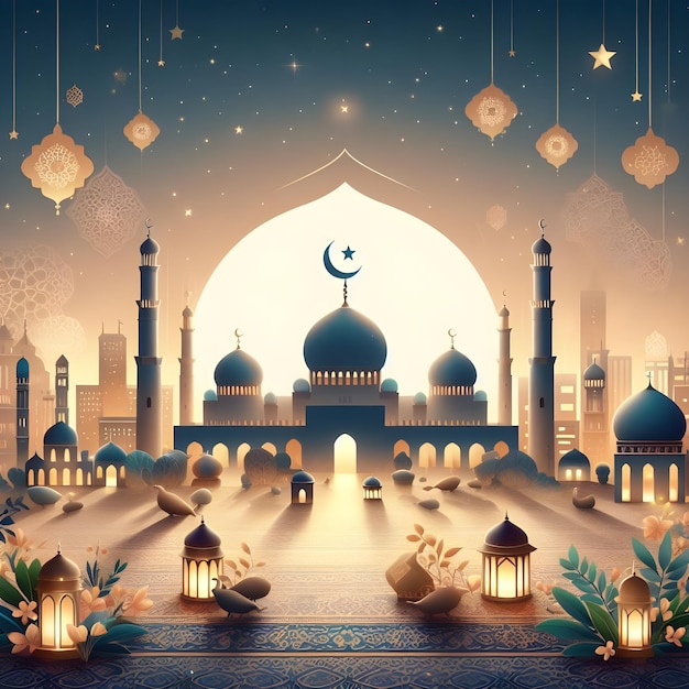 El cartel de Eid al fitr de la fiesta islámica Eid Mubarak