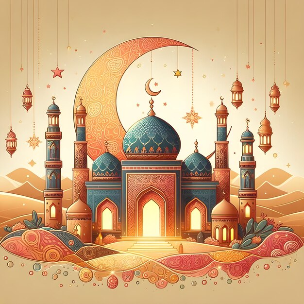 El cartel de Eid al fitr de la fiesta islámica Eid Mubarak