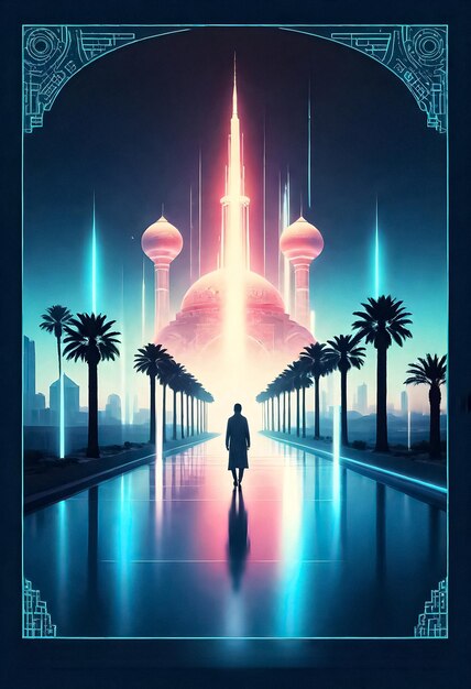 Foto un cartel para un eid aladha en el estilo de modernización y futurismo