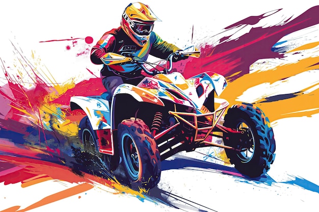 Foto cartel de la épica carrera de atv en una ilustración minimalista abstracta y multicolor