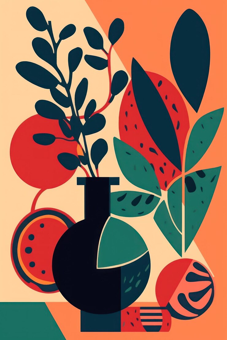 Un cartel para un espectáculo de frutas y plantas.