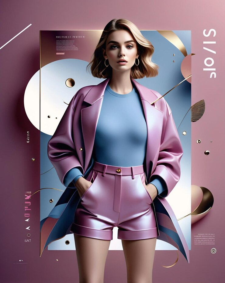 un cartel para un espectáculo de moda llamado un modelo con una chaqueta rosa Venta plantilla de redes sociales