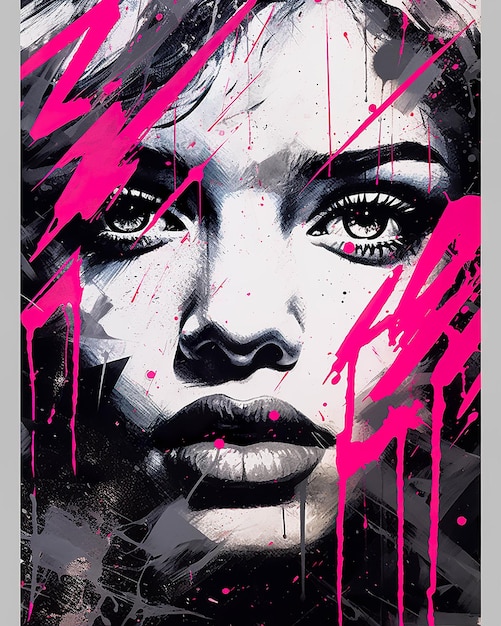 un cartel en el estilo de retrato inspirado en el graffiti y fusión de popart hiperrealista con gotas