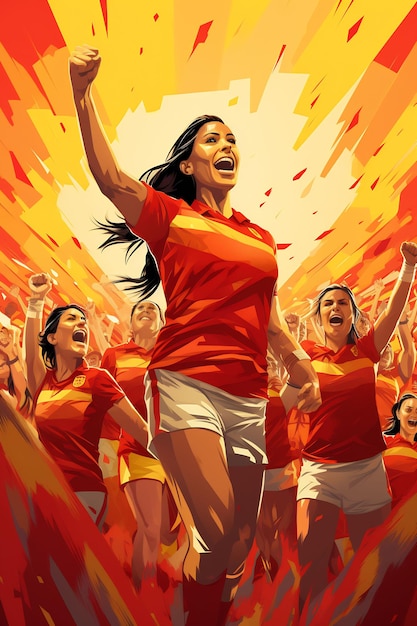 un cartel para un evento para fanáticos del fútbol con una mujer animando a su equipo