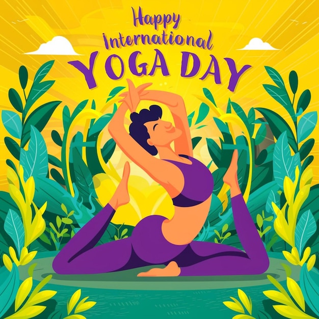 un cartel para un evento de yoga con un cartel que dice yoga internacional