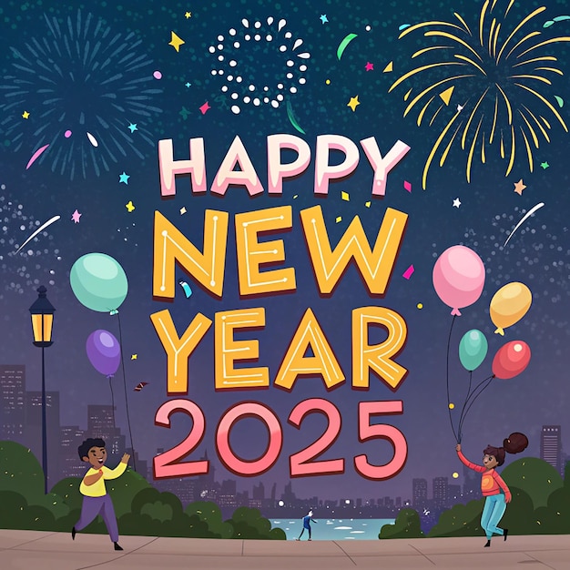 un cartel de feliz año nuevo con un feliz año nuevo en él