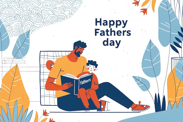 Foto un cartel para el feliz día del padre con un hombre leyendo un libro