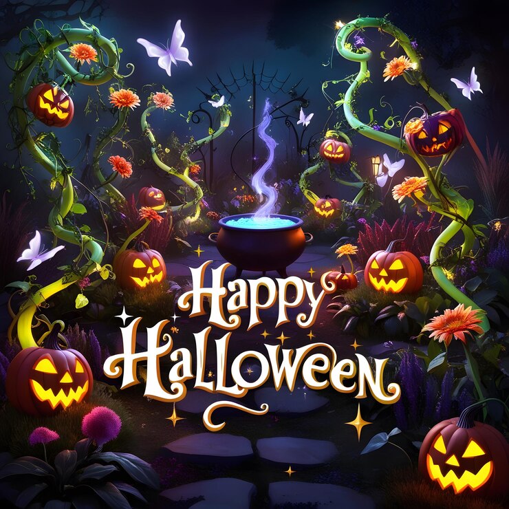 un cartel para el feliz Halloween con una calabaza en él