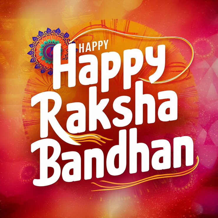 un cartel para el feliz Rakshabandhan en la parte superior de la imagen