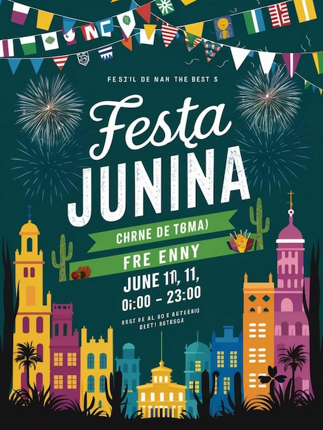 un cartel para el festival del año con fuegos artificiales en el fondo