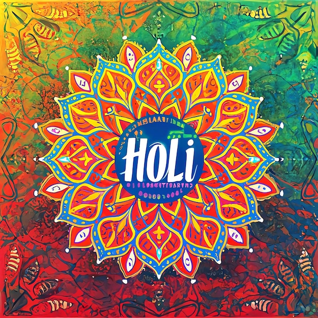 un cartel para el festival de México con un fondo colorido Feliz Holi a todos 2024