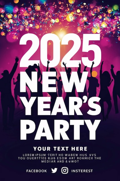 un cartel para la fiesta de Año Nuevo con una imagen de personas bailando en él