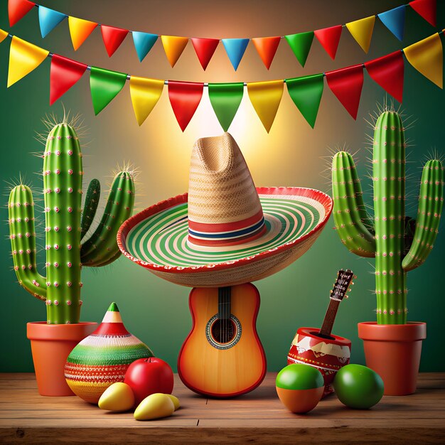 Foto un cartel para una fiesta con un cactus y un cactis