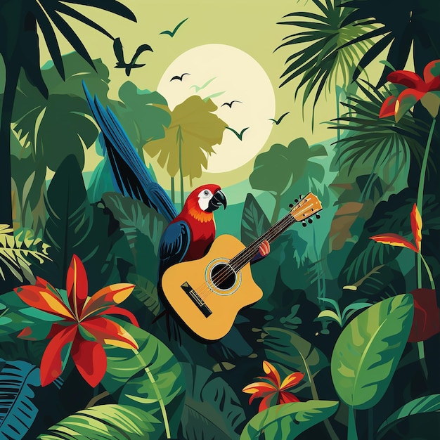 Cartel de fiesta en la jungla con hoja tropical Plantilla de diseño de festival de fiesta de verano Ai generativo