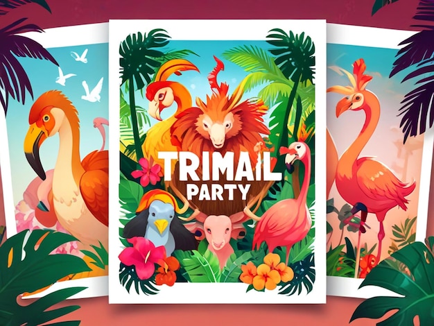 Foto un cartel de fiesta tropical con animales