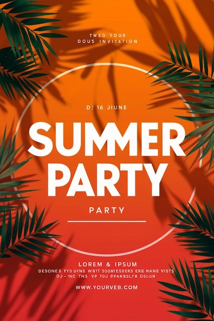 Foto un cartel para una fiesta de verano con palmeras y un fondo rojo