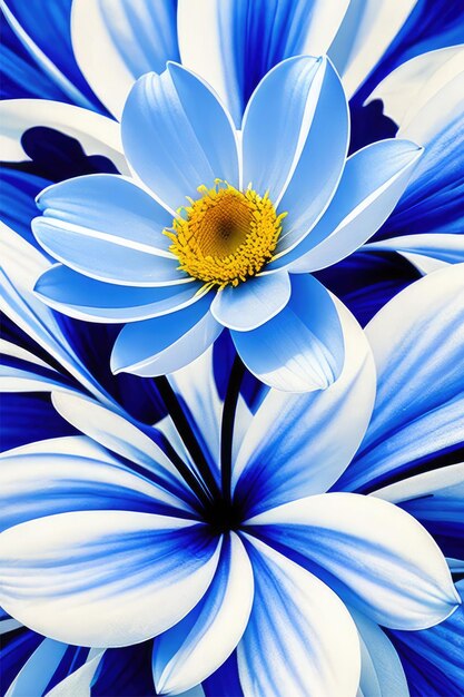 cartel de flor de pétalo blanco azul