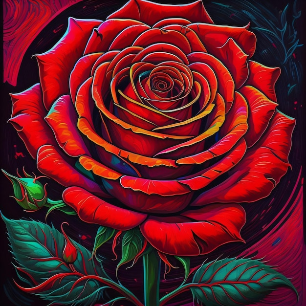 Cartel de flor rosa de color rojo y naranja.