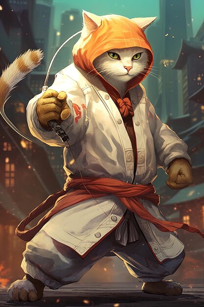 Foto un cartel para un gato japonés con un cinturón rojo y un cinturó blanco que dice hijab