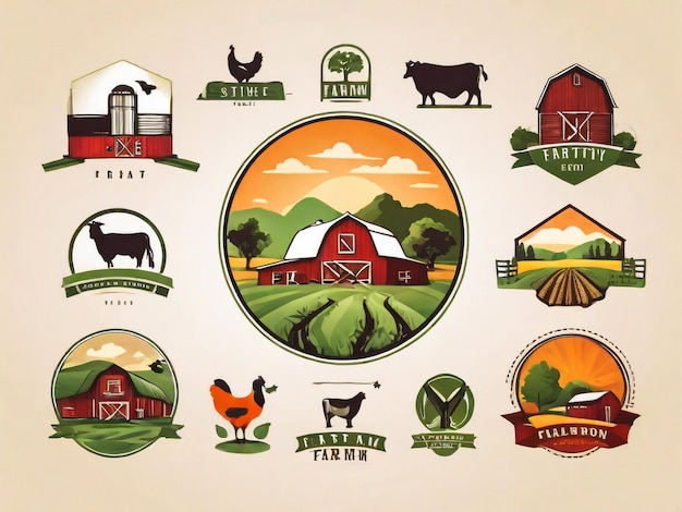 un cartel de la granja y la granja con una granja y una granja