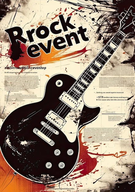 Foto un cartel con una guitarra en él que dice evento de rock