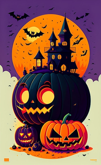 Foto cartel de halloween con calabazas scary banner